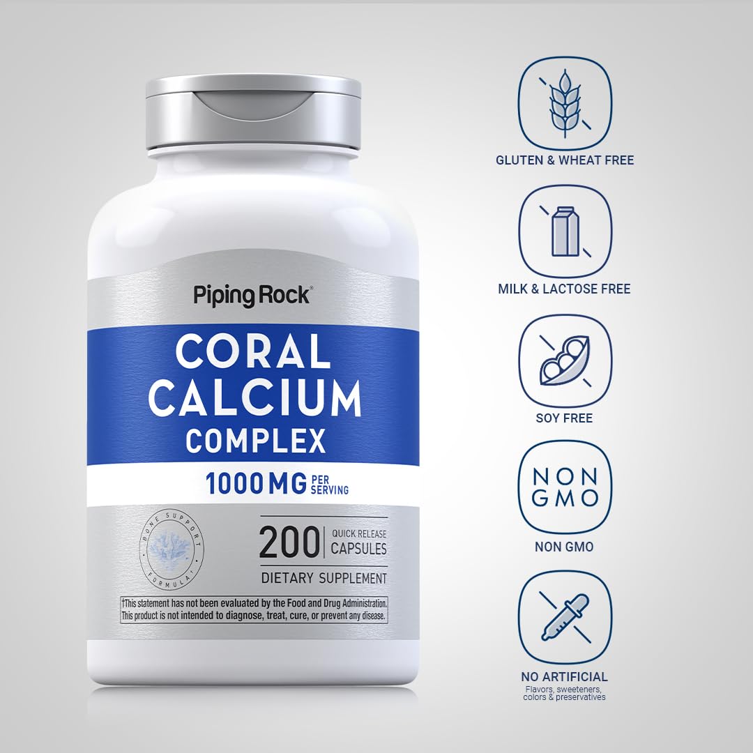 Piping Rock Coral Calcium 1000 mg Capsules, 200 Count