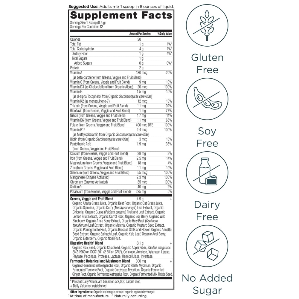 Ancient Nutrition Organic SuperGreens Powder with Probiotics, 3.6oz, 12 Servings