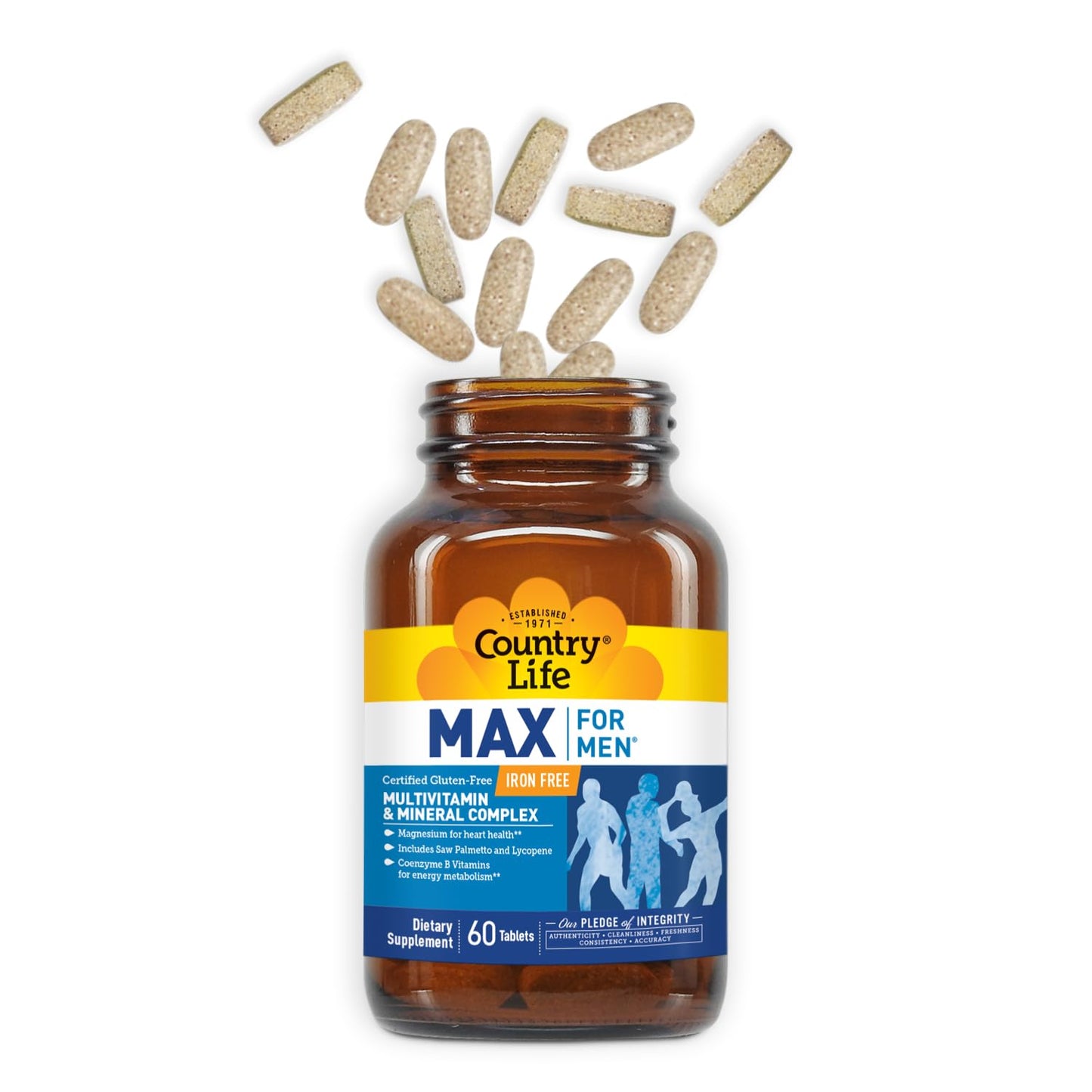 Country Life Max for Men Multivitamin & Mineral Complex Iron-Free Vegetarian Tablets, 60 Count
