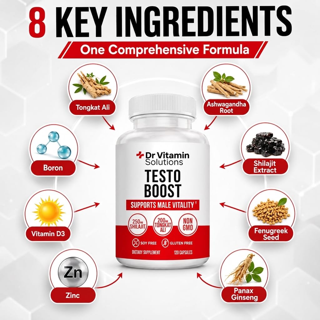 DR VITAMIN SOLUTIONS Testosterone Booster for Men - Tongkat Ali & Ashwagandha Capsules, 120 Capsules