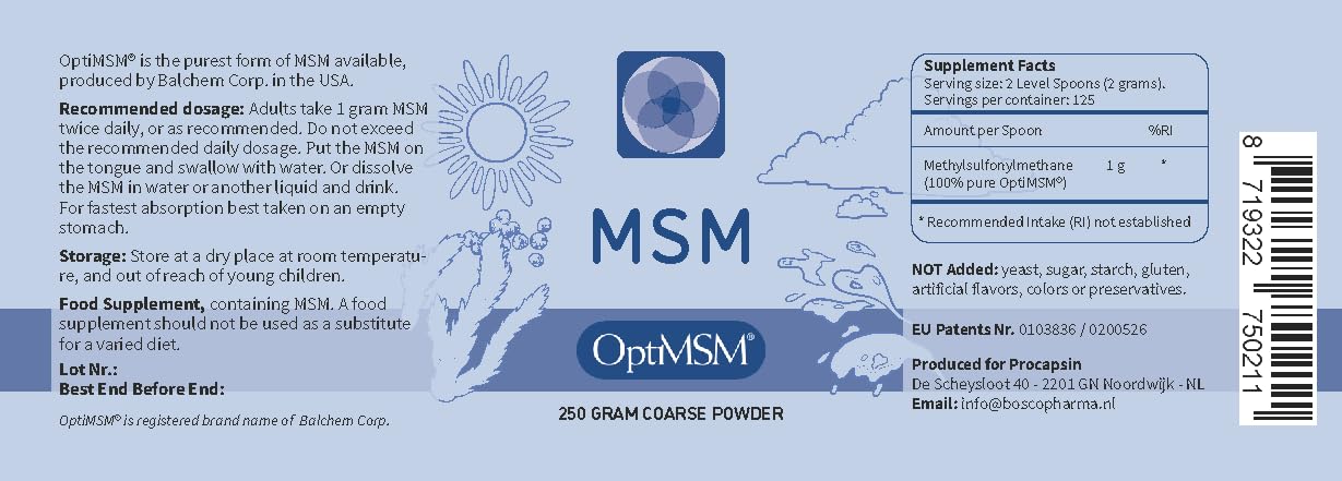 Procapsin OptiMSM Pure Methylsulfonylmethane MSM Supplement Powder Capsule 1 Count