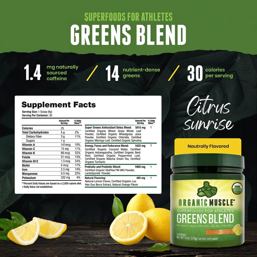 Organic Muscle Super Greens Powder 30 Servings