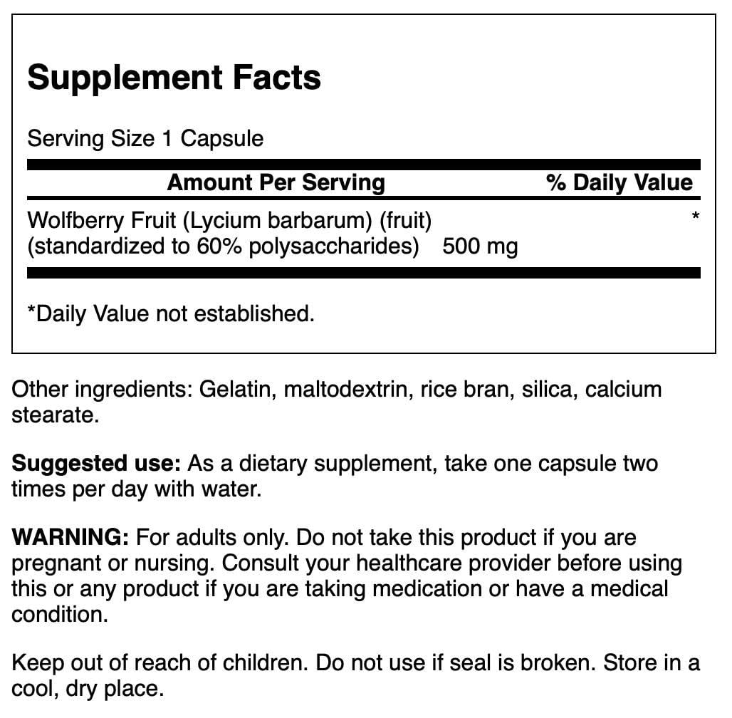 Swanson Wolfberry Standardized Extract (Goji Berry) 500 mg Capsules, 60 Count