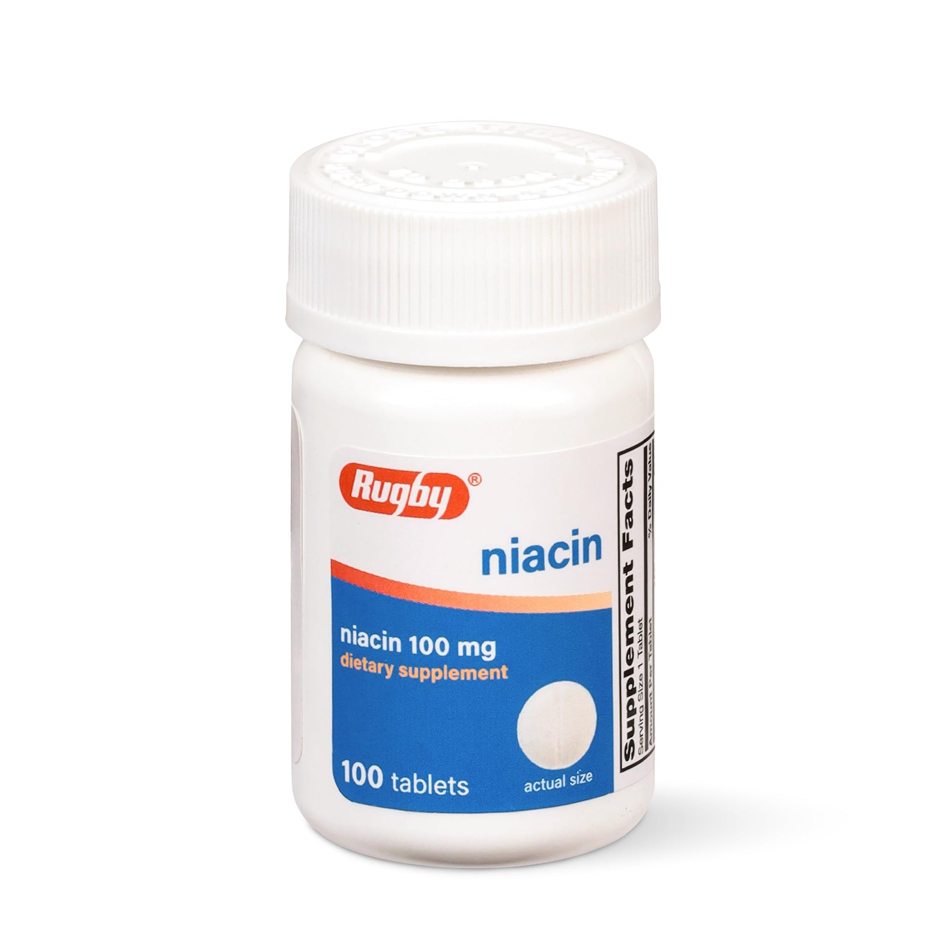Rugby Niacin 100mg Tablet with Calcium Dietary Supplement, 100 Count