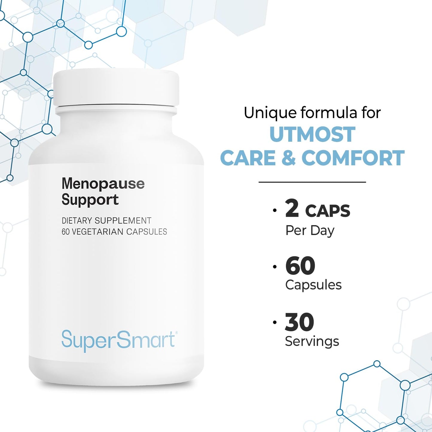 Supersmart Menopause Support (Advanced Formula) - with Black Cohosh, FenuSmart Fenugreek, Magnesium, Vitamin D3 & B6 - Menopause Supplement for Women | Non-GMO & Gluten-Free, 60 Capsules