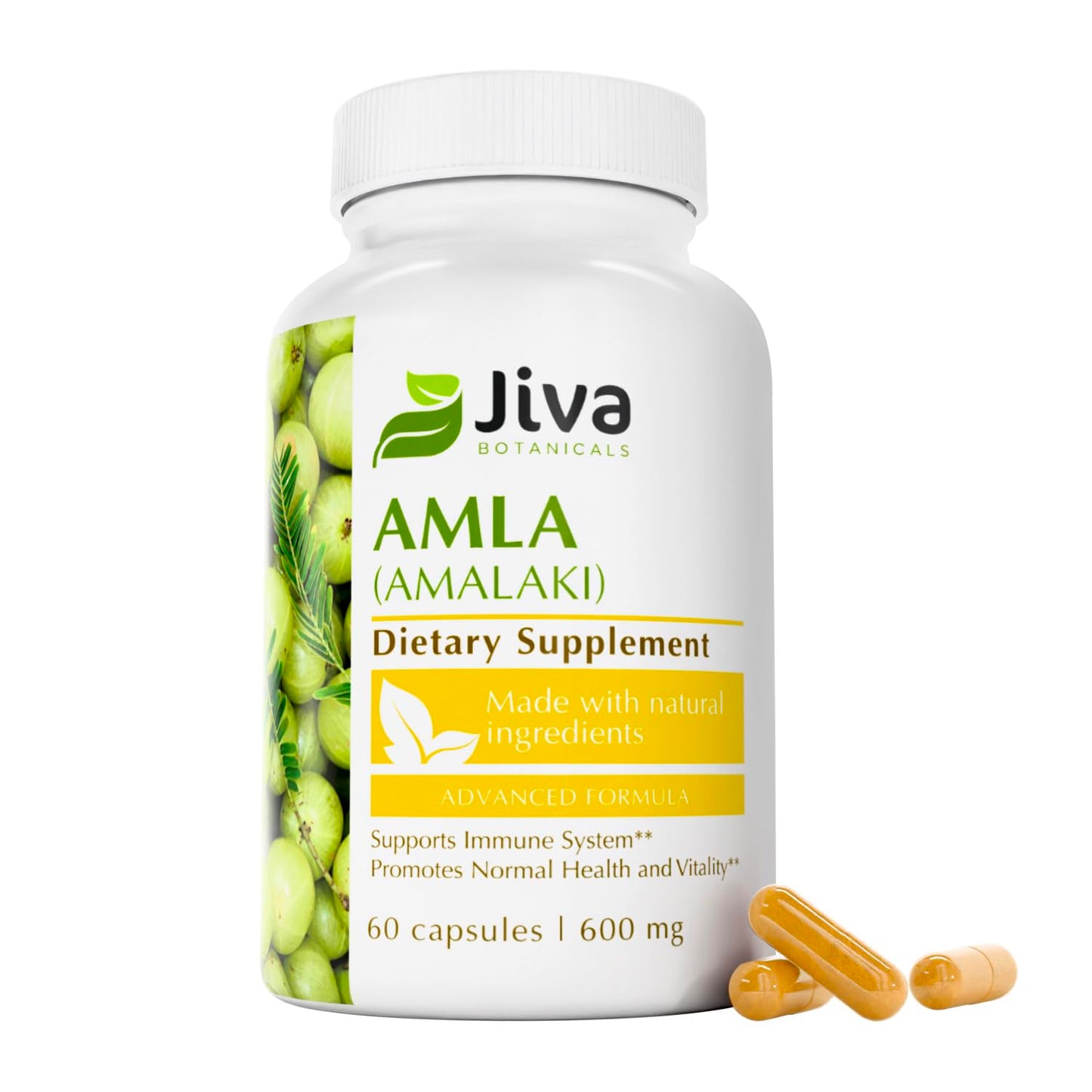 Jiva Botanicals Amla Capsules, Indian Gooseberry Supplement, 60 Count