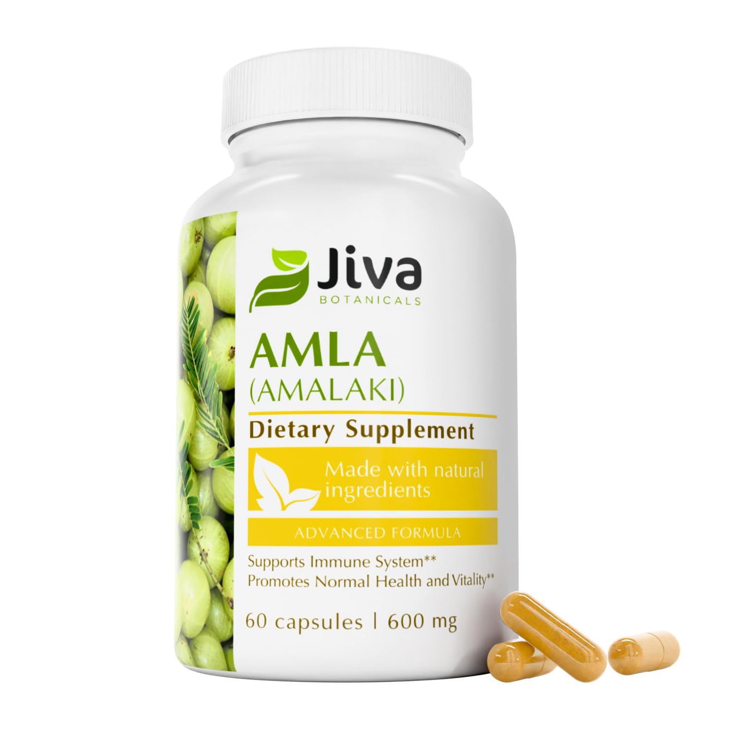 Jiva Botanicals Amla Capsules, Indian Gooseberry Supplement, 60 Count