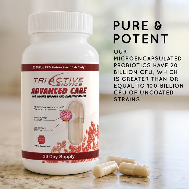 Essential Source TriActive Biotics Advanced Care - 20 Billion CFU Probiotics for Digestive Health, Immune Support, Microencapsulated Probiotics for Women & Men, 30 Capsules