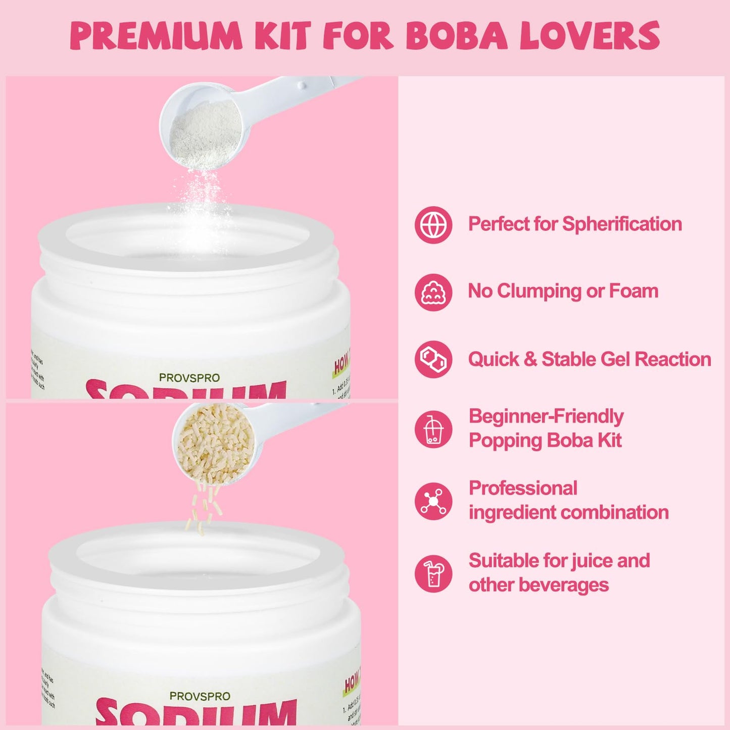 provspro DIY Popping Boba Kit – Make Juice Pearls at Home Sodium Alginate & Calcium Lactate Set Powder 1 Kit