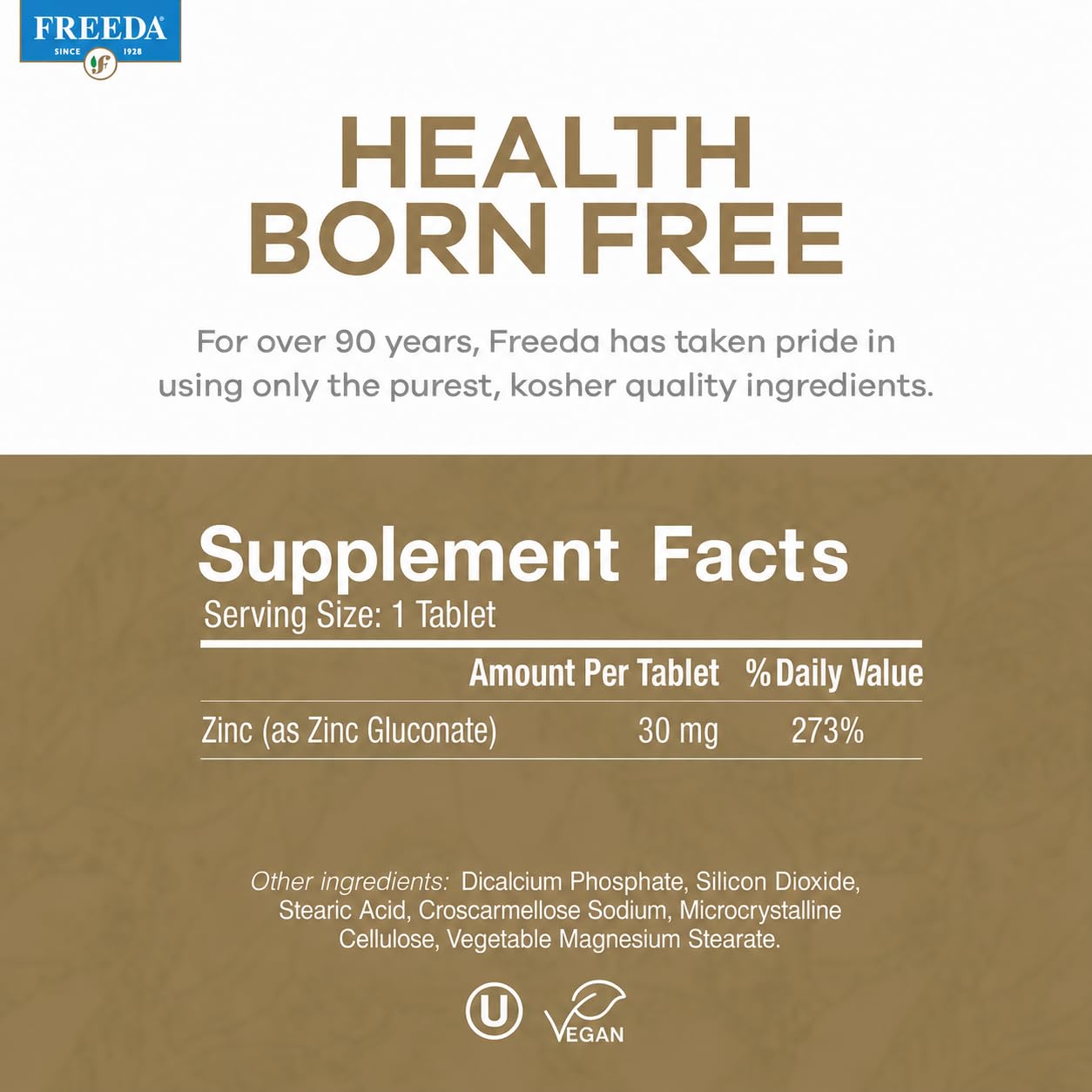 FREEDA Elemental Zinc 30mg Tablet, 100 Tablets