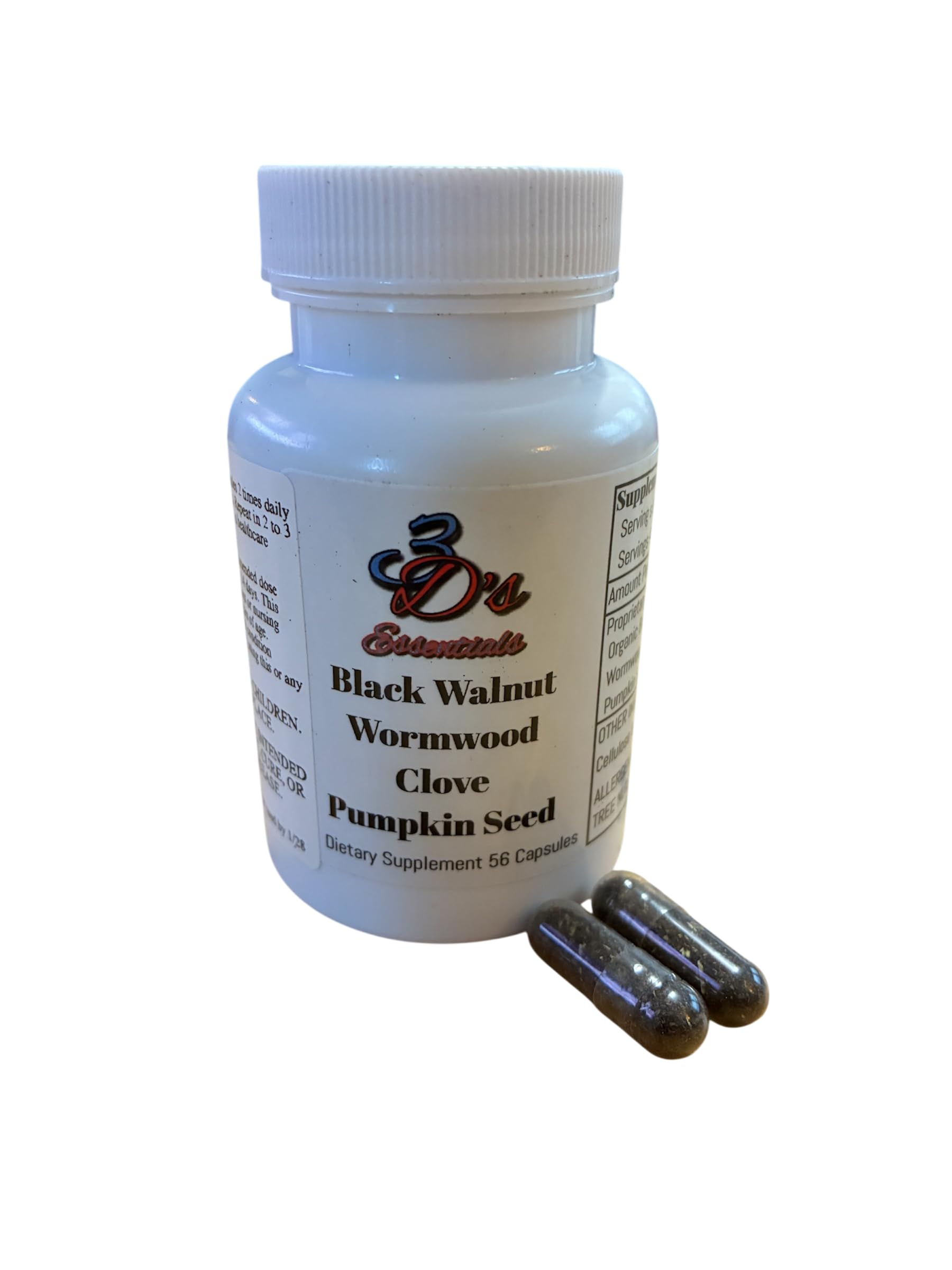 3D's Essentials Black Walnut Wormwood Complex with Clove and Pumpkin Seed, 56 Capsules