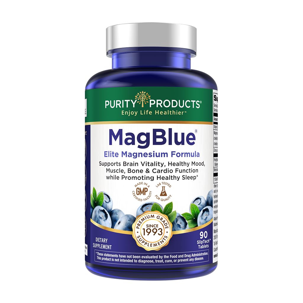 Purity Products MagBlue Chelated Magnesium Glycinate 350mg Tablets 90 Count