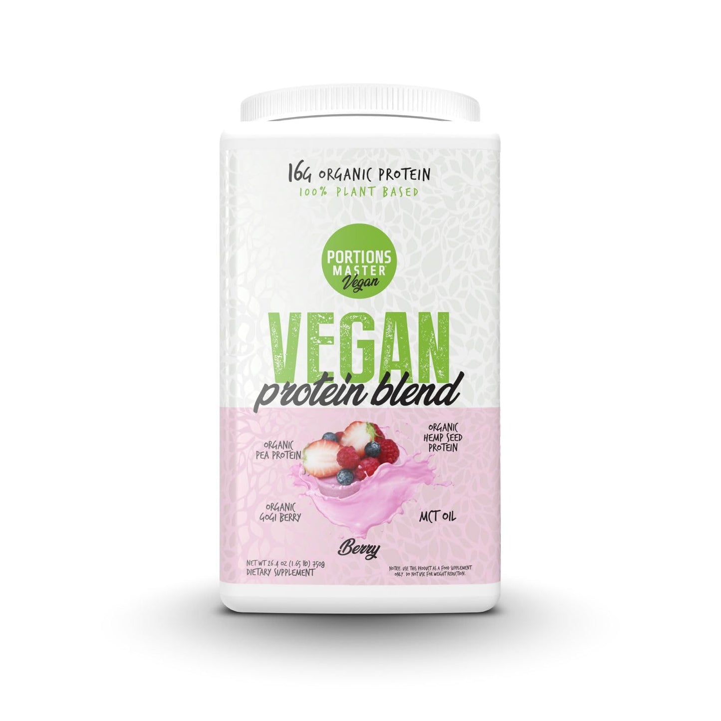 Portions Master Vegan Protein Blend Pea Hemp Goji + MCT Protein Powder 26.4 oz