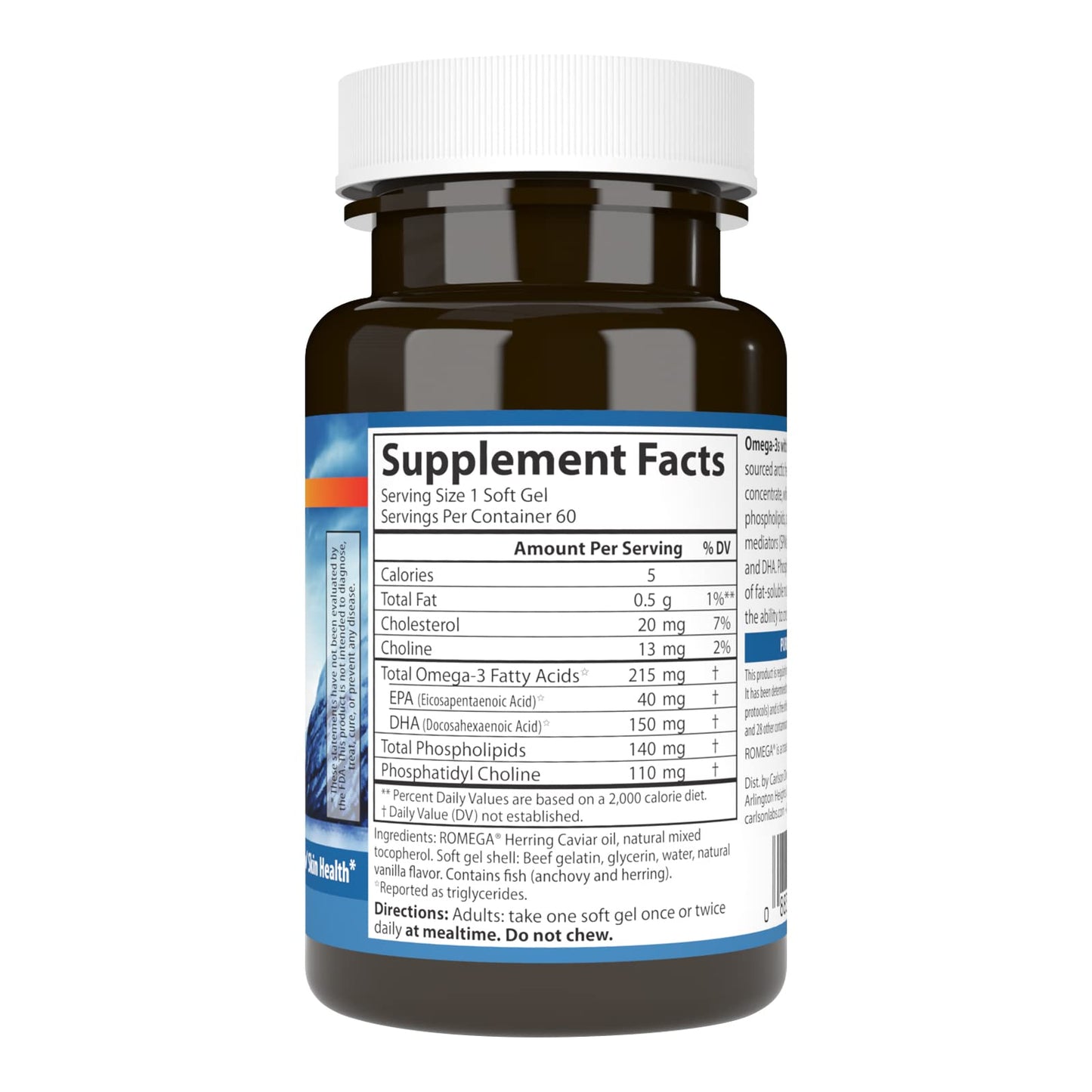 Carlson Omega-3s with SPMs, Phospholipid Omega-3s, Pro-Resolving Mediators (PRMs), Healthy Brain Aging, Cellular Support, 60 Softgels
