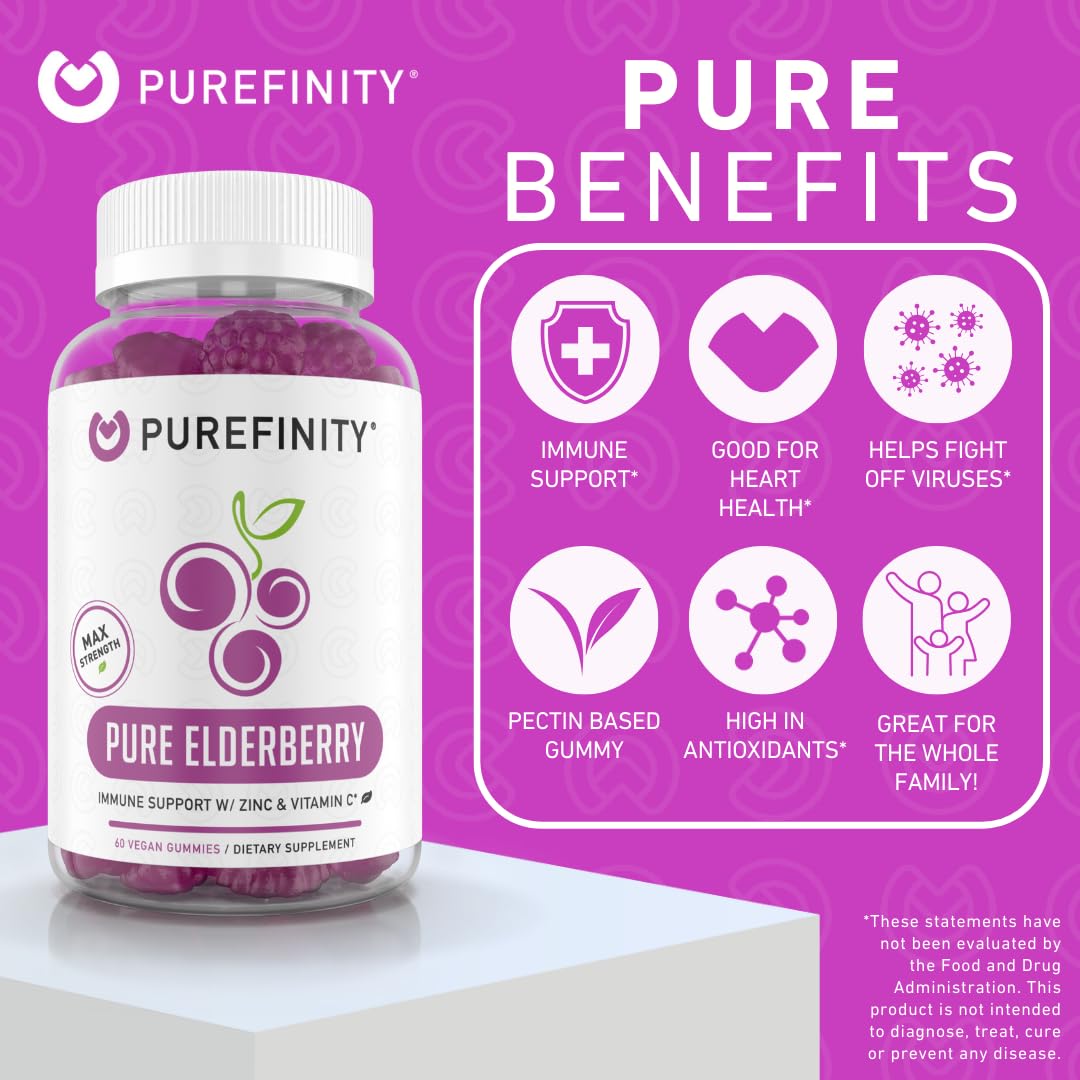 PUREFINITY Elderberry Gummies with Sambucus, Vitamin C, and Zinc 60 Count
