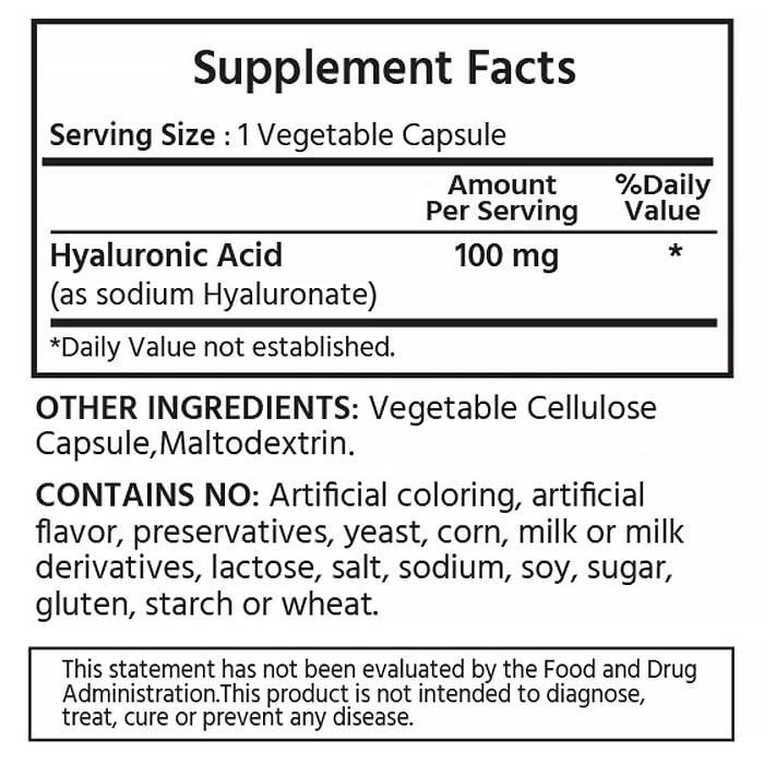 ML Naturals Hyaluronic Acid 100mg (Per Serving) 120 Capsules