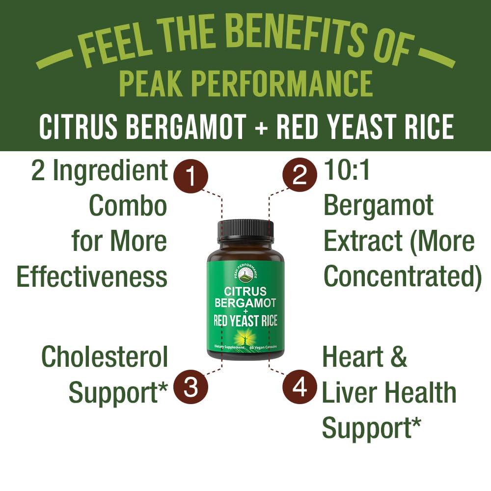 Peak Performance Citrus Bergamot + Red Yeast Rice 2-in-1 Supplement Capsule, 60 Count