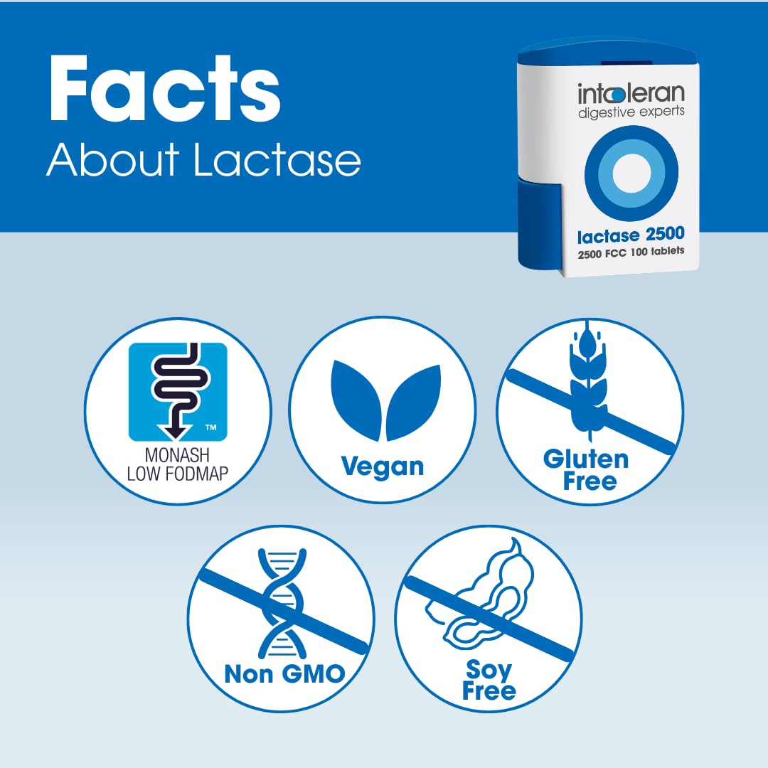 Intoleran Lactase 2500 Digestive Enzymes Capsules, 100 Count