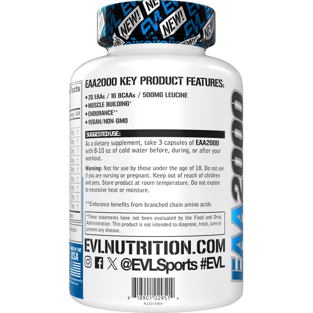 Evlution BCAA EAA Essential Amino Acids Capsules, 90 Capsules