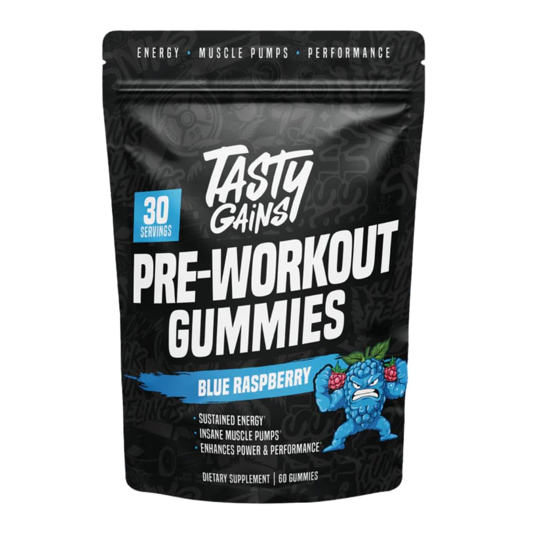TASTY GAINS Pre-Workout Gummies, 60 Count
