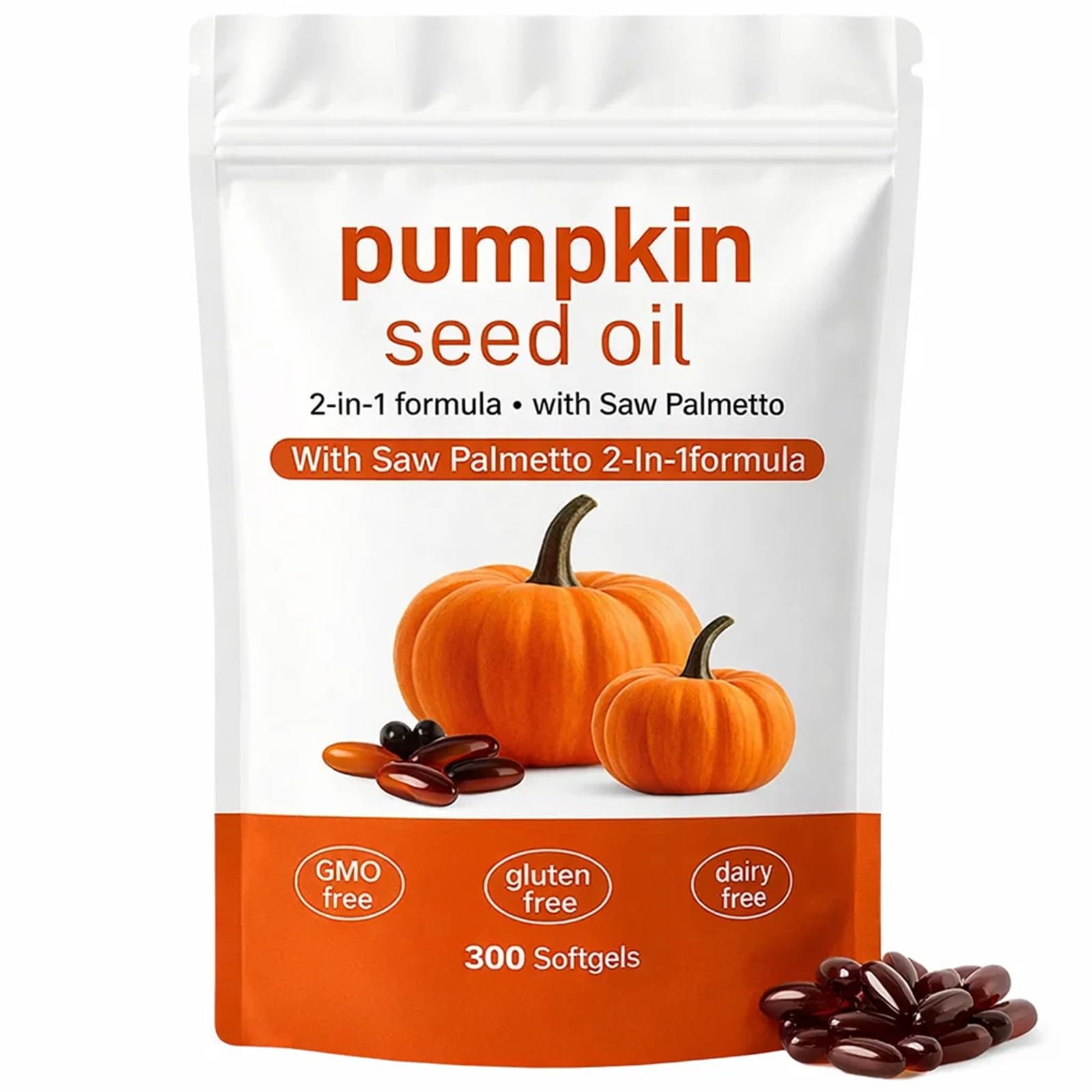 Hanachi Molana Pumpkin Seed Oil Capsules with Saw Palmetto, 3000mg Pure & Natural Supplement, 300 Softgels
