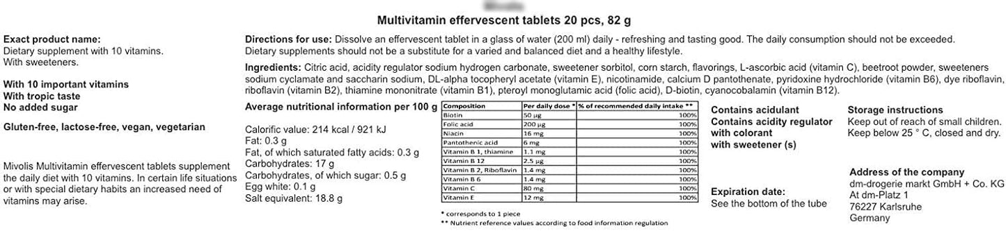 Generic MivlisVitamins Multivitamin soluble tablets, 20 Count