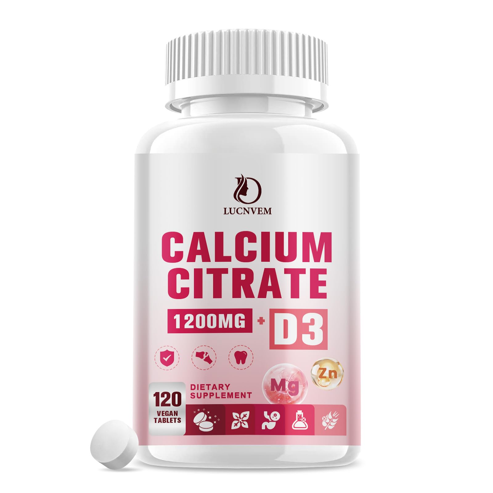 LUCNVEM Calcium Citrate 1200 mg with Vitamin D3 Tablet, 120 Count