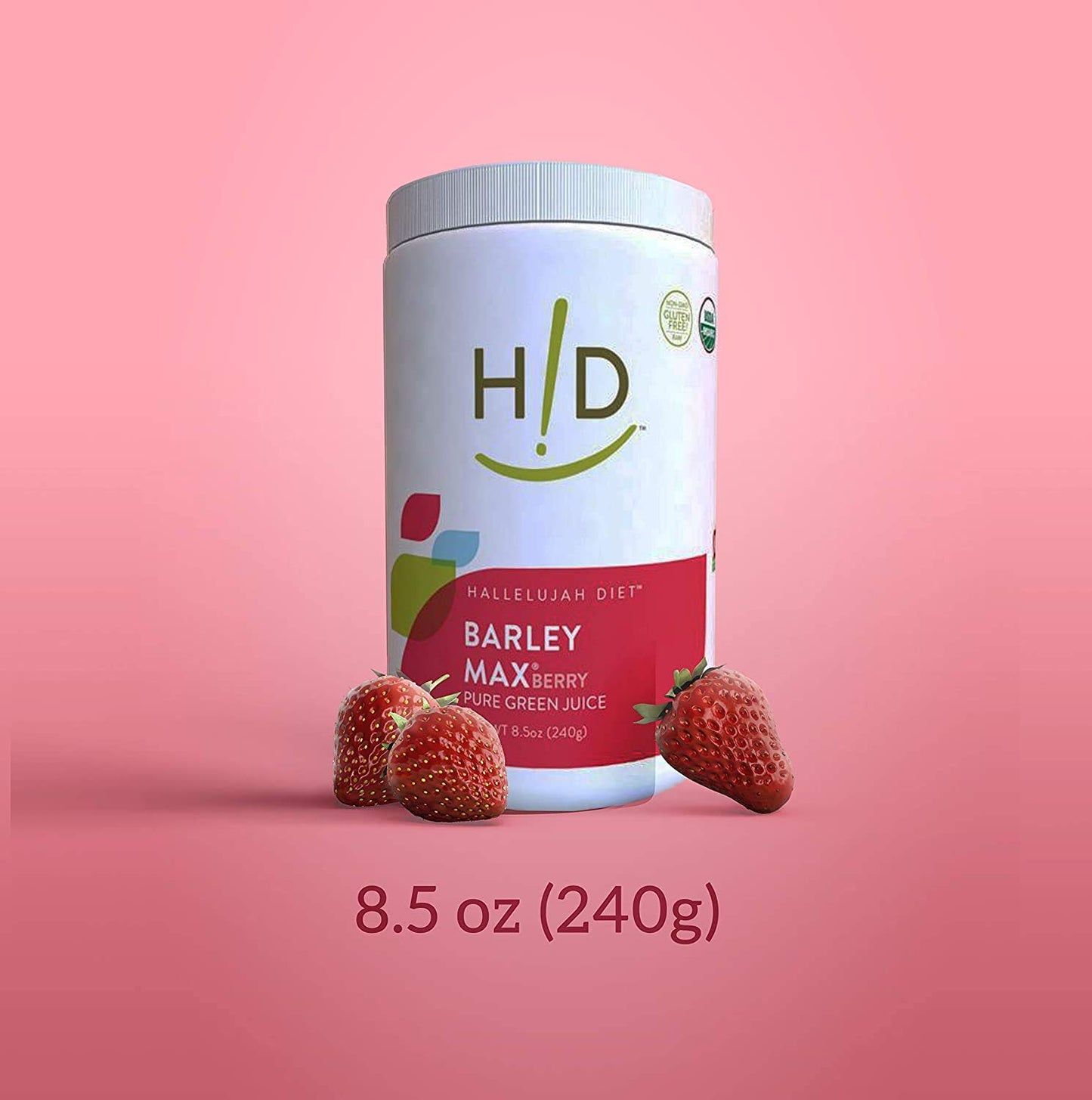 THE HALLELUJAH DIET Hallelujah Diet Organic BarleyMax Powder, Barley and Alfalfa Green Juice Berry Flavor, 8.5 Ounces