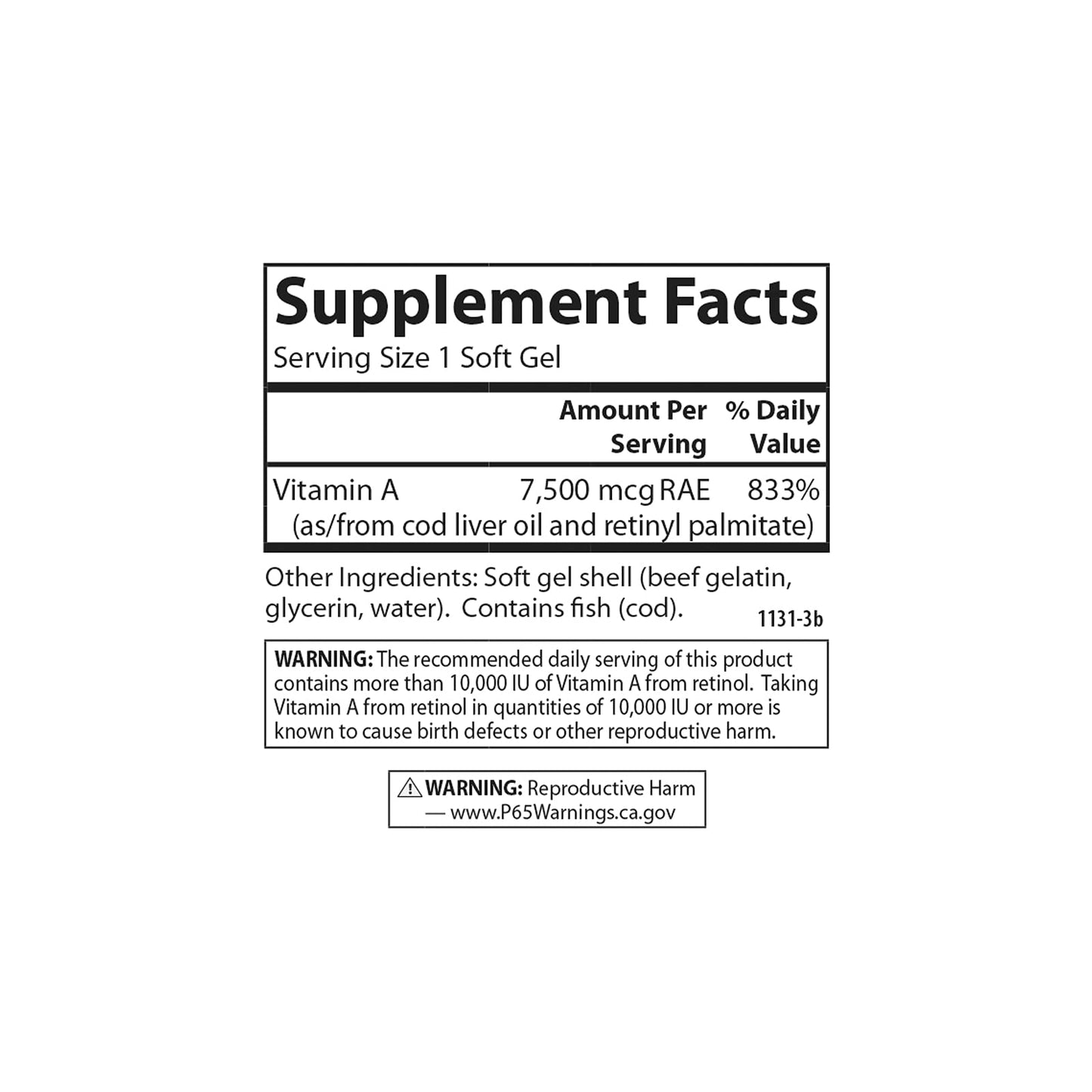 Carlson Vitamin A 25000 IU (7500 mcg RAE) Softgels, 100 count