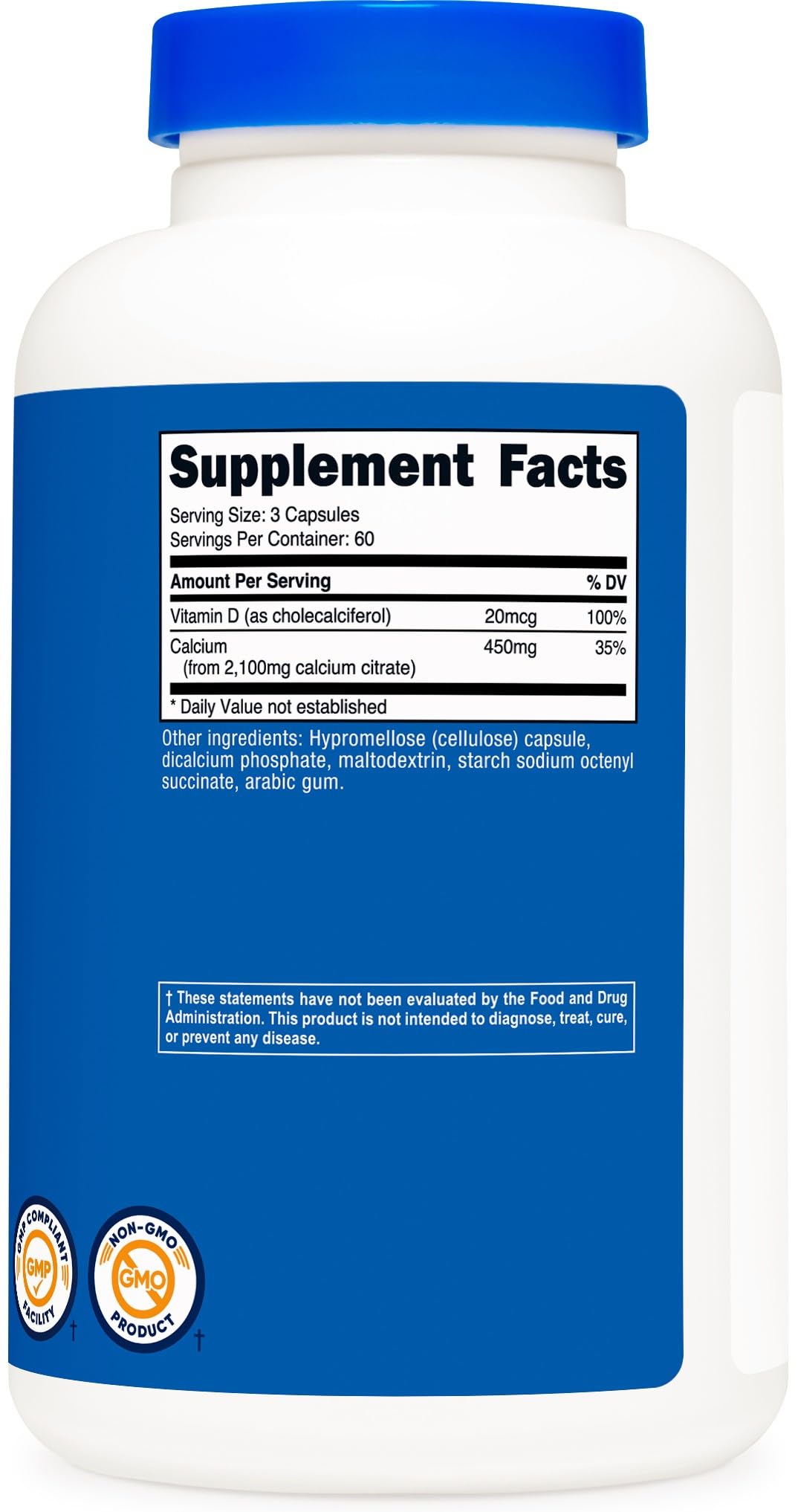 Nutricost Calcium Citrate + Vitamin D Supplement Capsule 180 Count