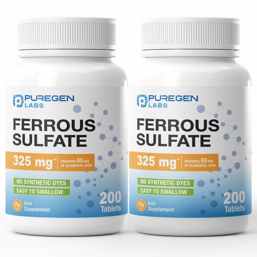 Puregen Labs Iron 65mg High Potency Iron Supplement Tablet, 400 Tablets