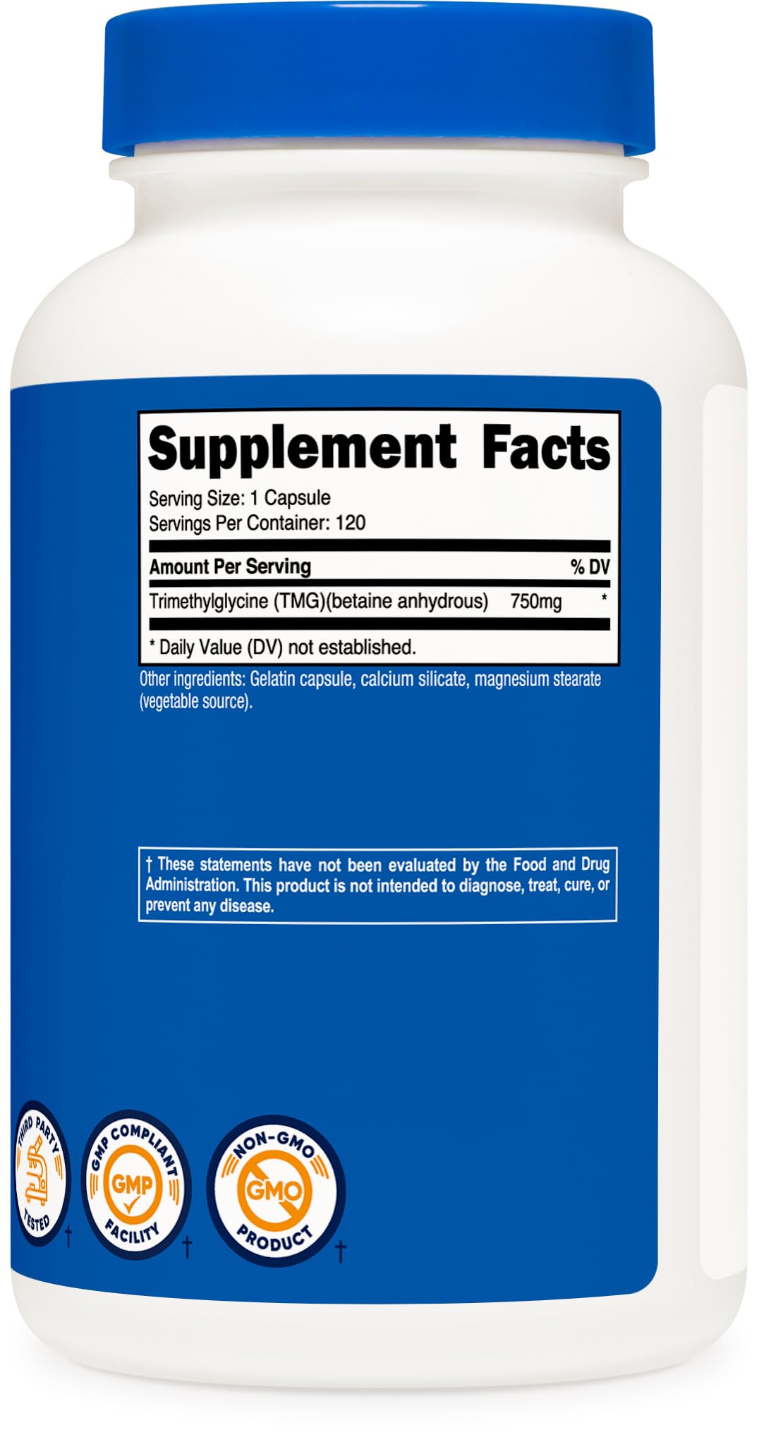 Nutricost TMG (Trimethylglycine) 750mg Capsules, 120 Count