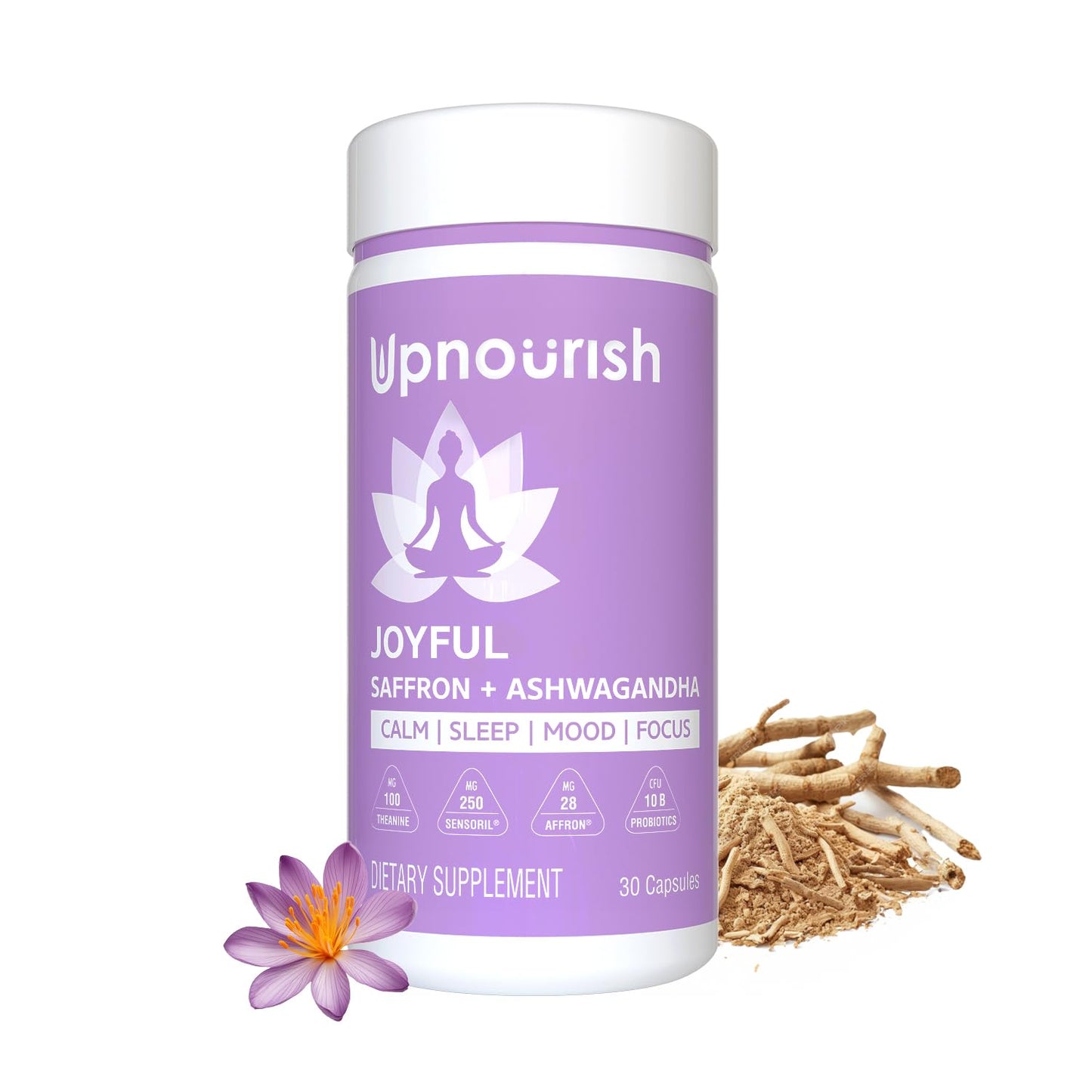 UpNourish Organic Ashwagandha Saffron with Probiotics, 30 Capsules