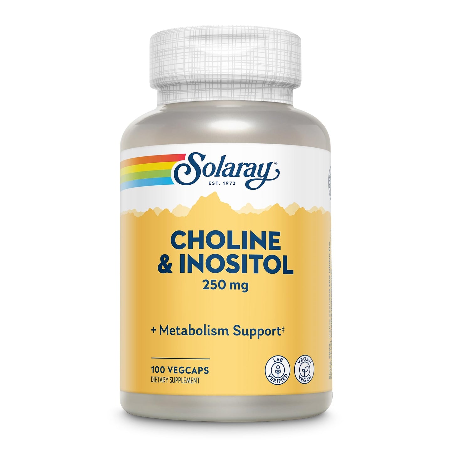 SOLARAY Choline & Inositol 250 mg Two-Nutrient Combo for Healthy Fat Metabolism, Brain Function Support Capsules 100