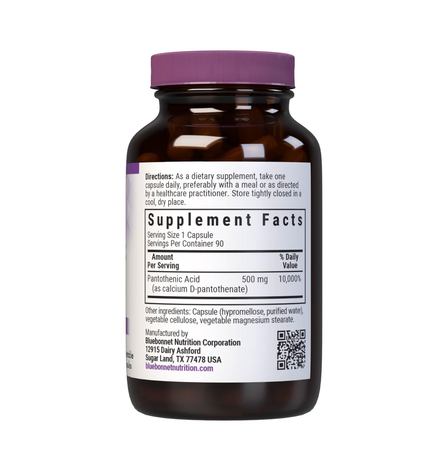 BlueBonnet Pantothenic Acid 500 mg Capsule, 90 Count