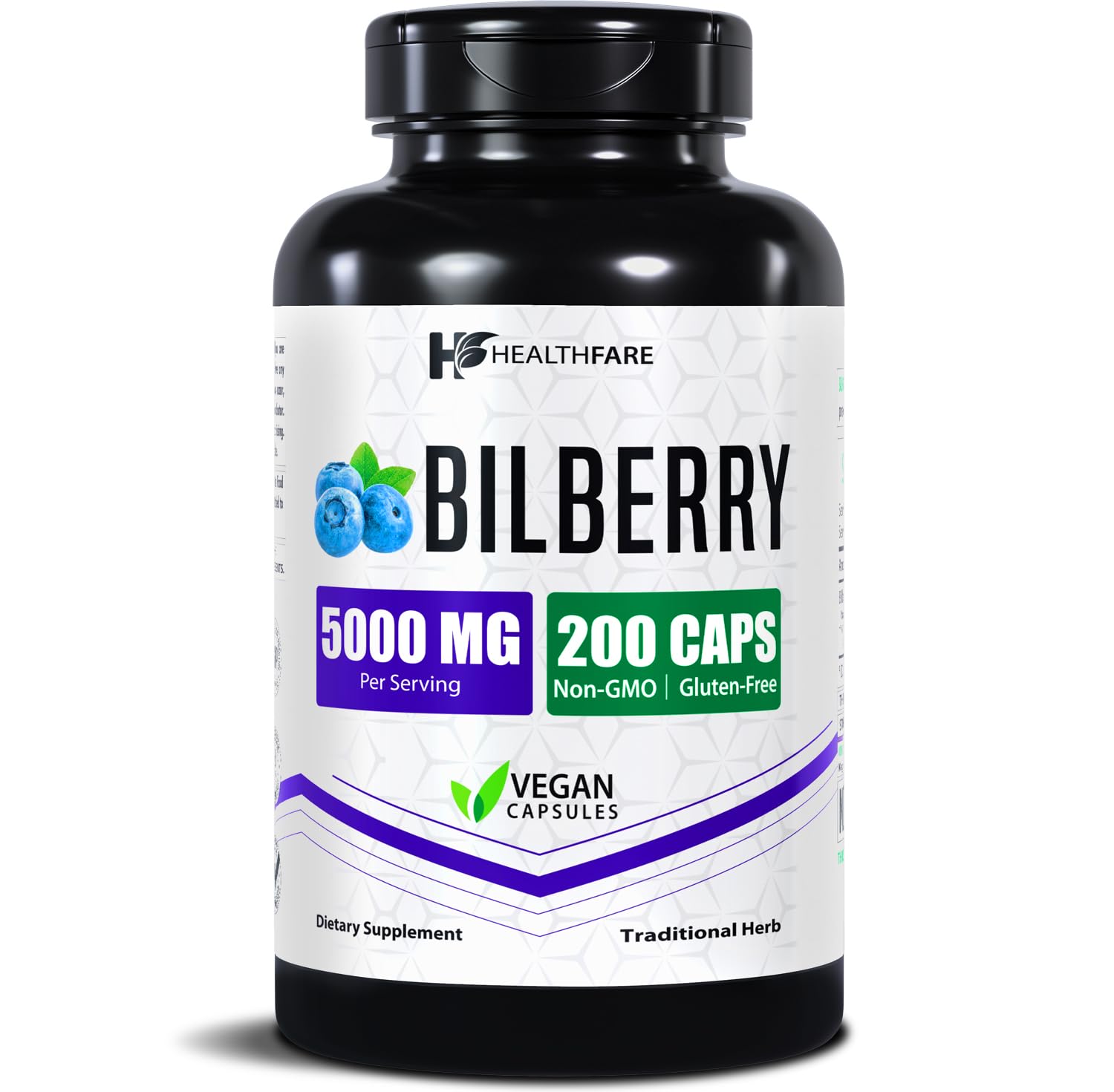 Healthfare Bilberry Supplement Capsules 200 Count