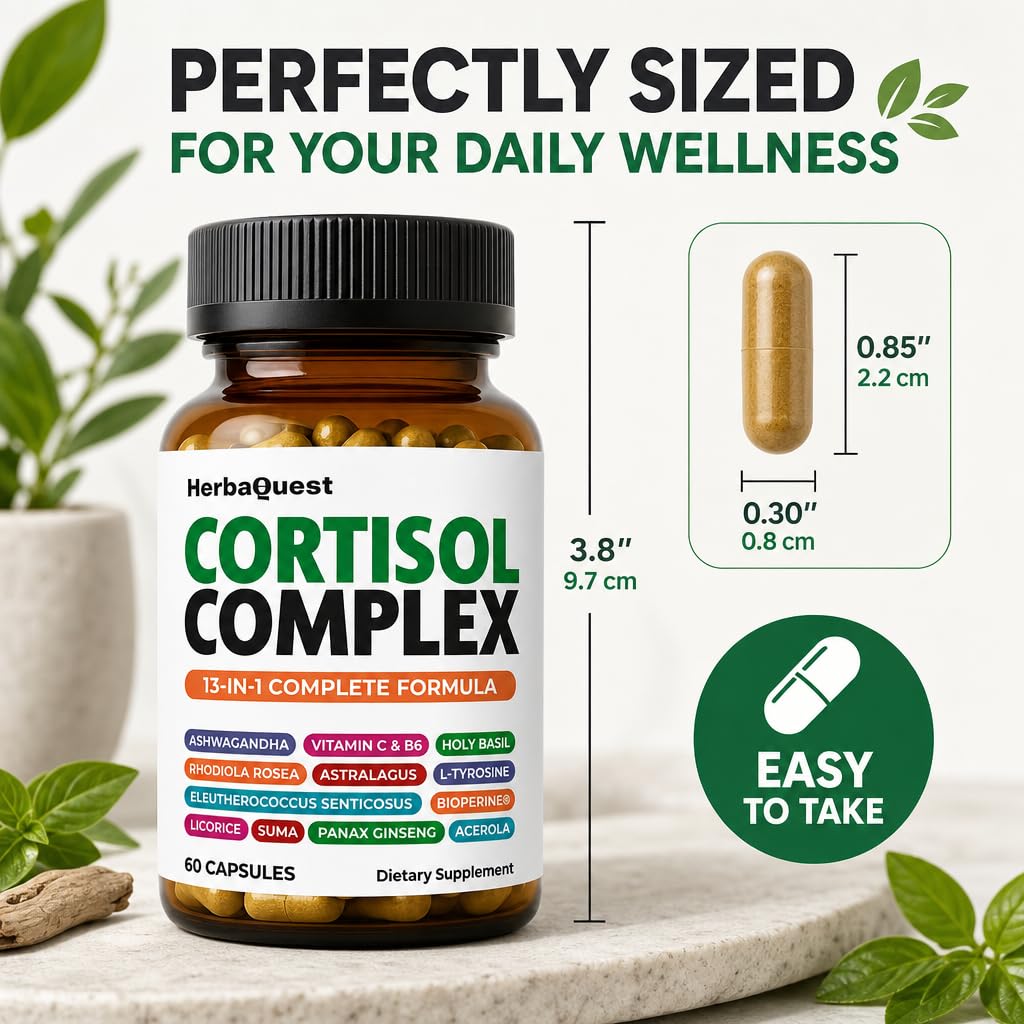 HerbaQuest Rhodiola Rosea to Reduce Cortisol - Stress Supplements for Women Capsules, 60 Count