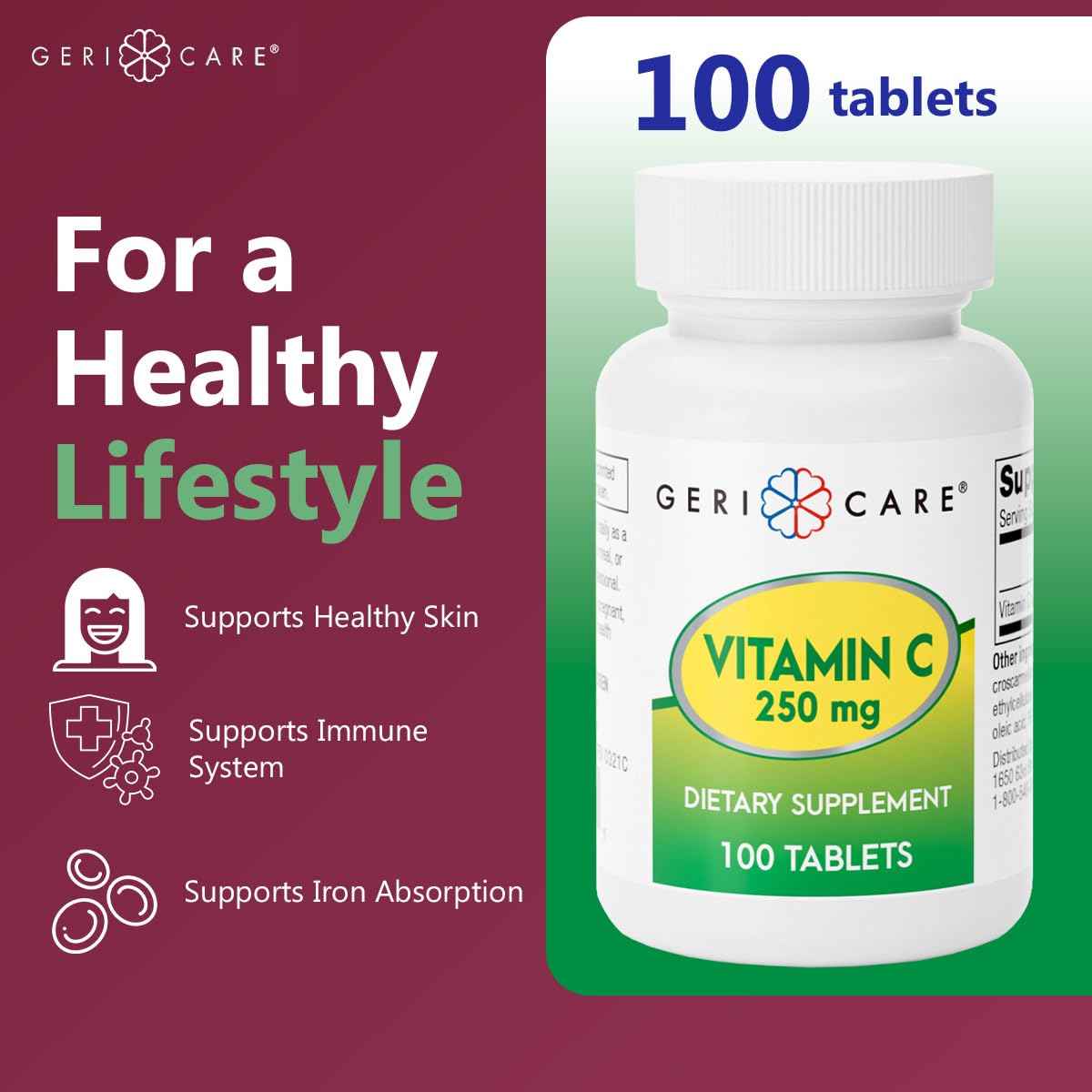 GeriCare Vitamin C 250mg Tablet, 100 Count