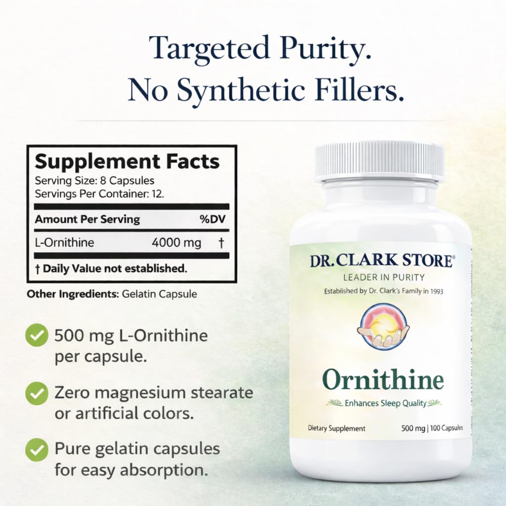 Dr Clark Store Ornithine Dietary Supplement 500mg Capsule, 100 Count