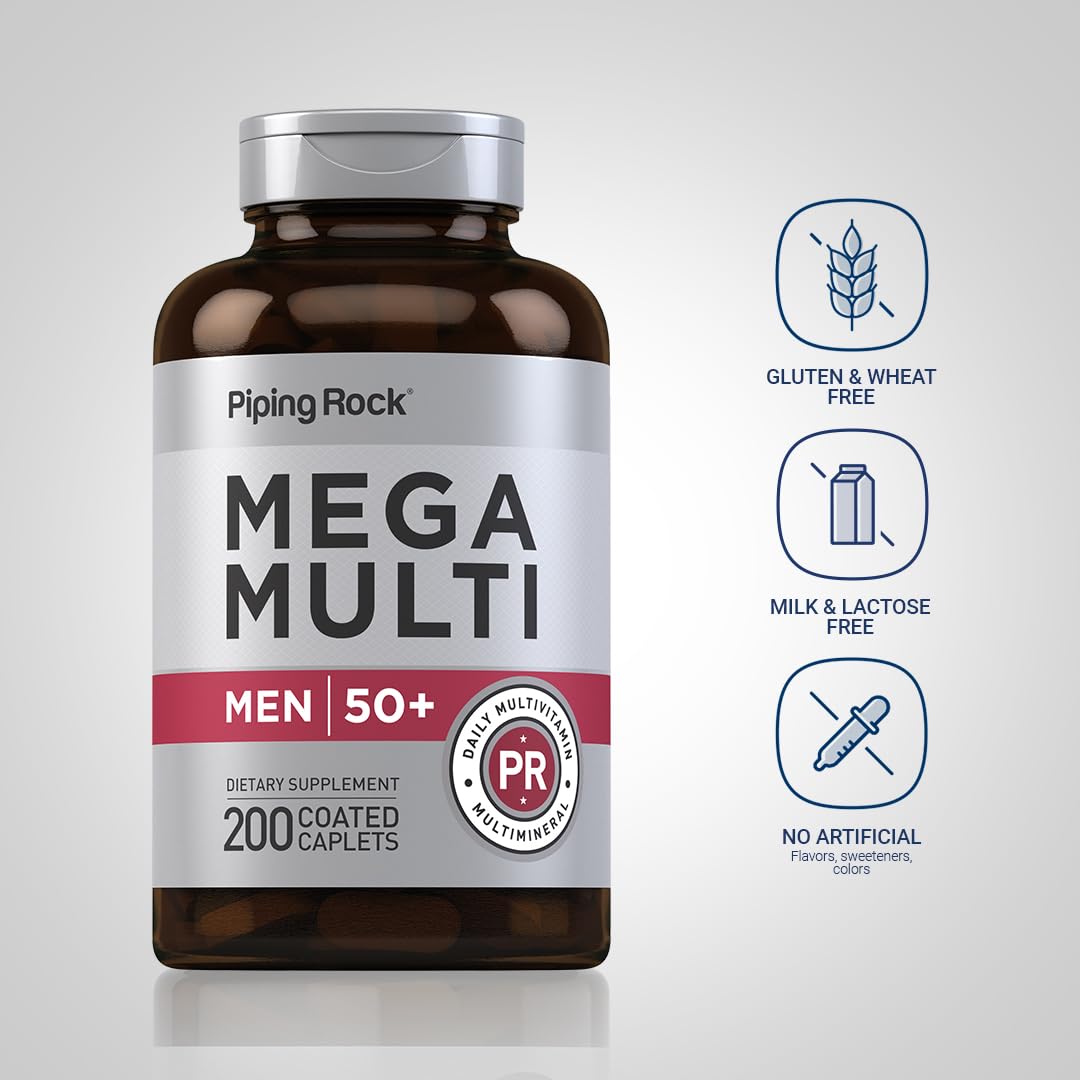 Piping Rock Multivitamin for Men Over 50+ Caplets 200 Count