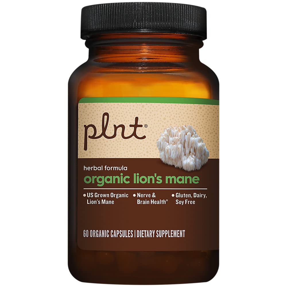 plnt Organic Lion's Mane Supports Nerve & Brain Health 1000 mg Capsules, 60 Count