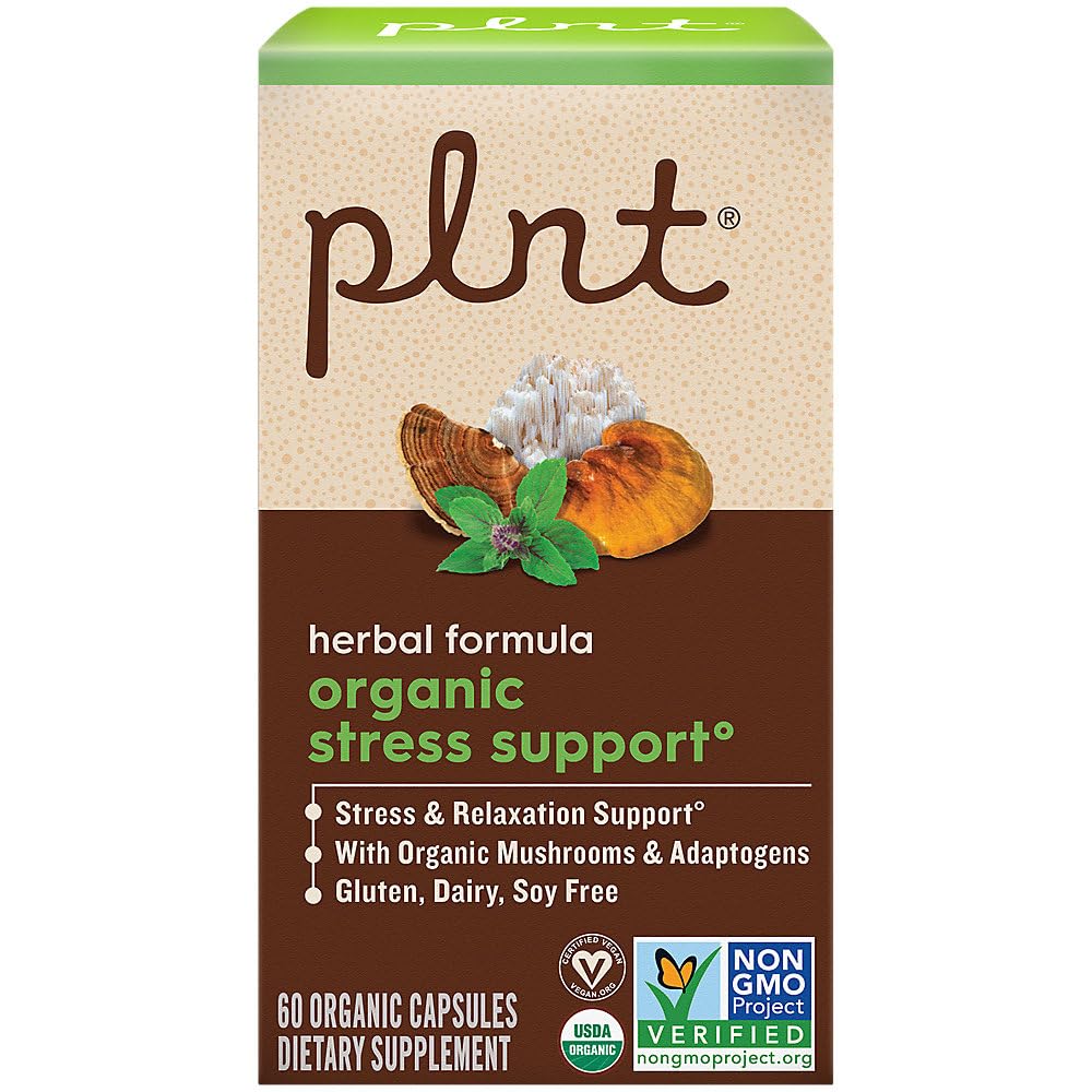 plnt Organic Stress Support - Herbal Formula with Organic Mushrooms 60 Capsules