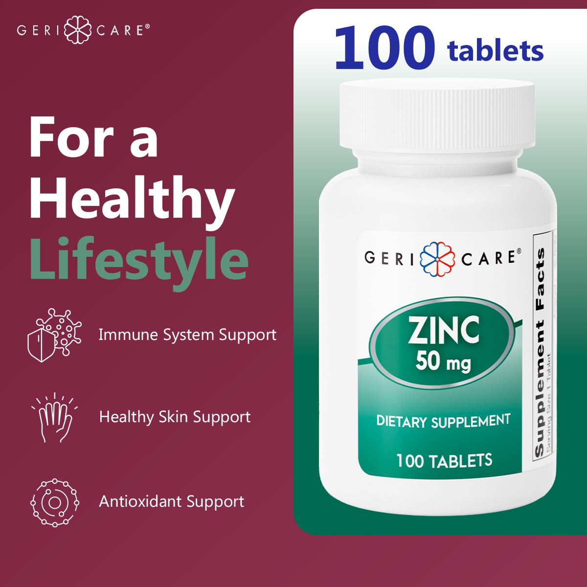 GeriCare Zinc Sulfate Tablets 50mg, 100 Count