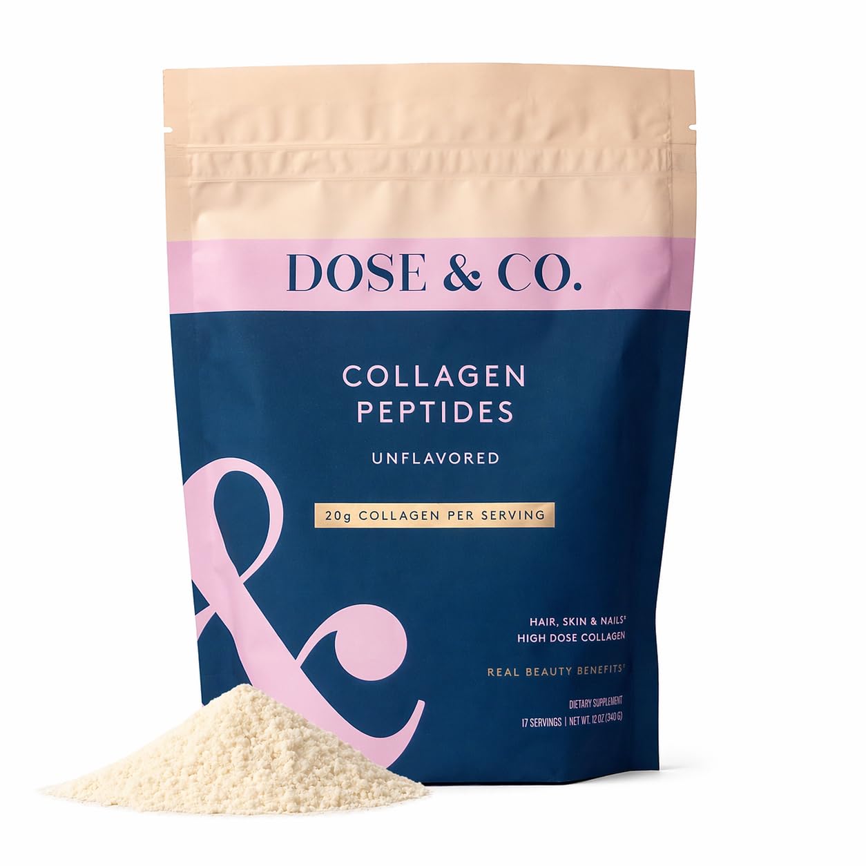 DOSE & CO Pure Collagen Peptides Powder Unflavored 9.6 Oz