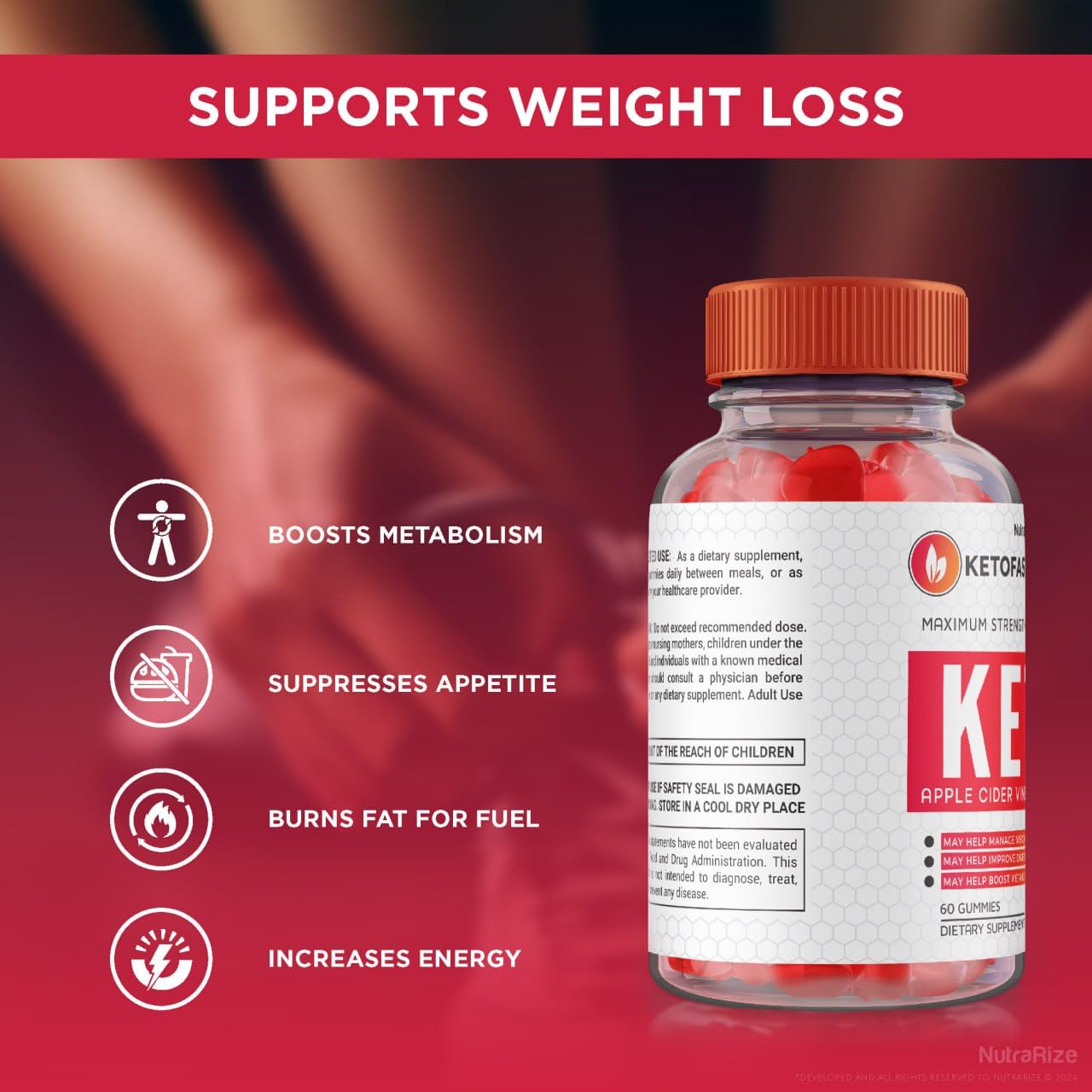 NutraRize KetoFast4ME ACV Gummies, 120 Gummies