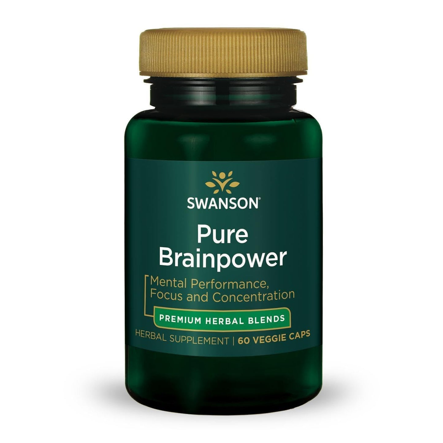 Swanson Pure Brainpower Brain Health Cognitive Memory Focus Support Brain-Derived Neurotrophic Factor (BDNF) Herbal Supplement (Ginkgo Biloba, Bacopa Monnieri) 60 Veggie Capsules