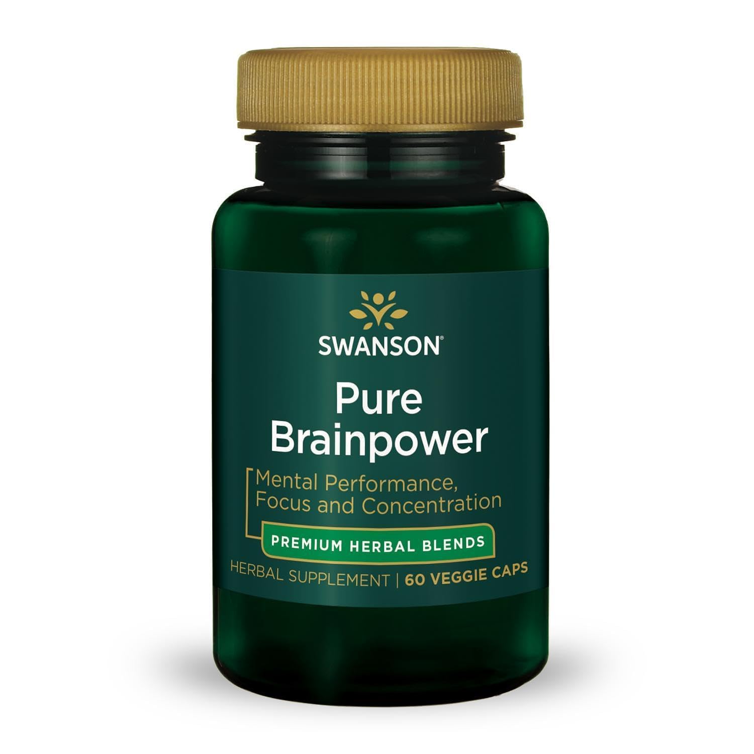Swanson Pure Brainpower Brain Health Cognitive Memory Focus Support Brain-Derived Neurotrophic Factor (BDNF) Herbal Supplement (Ginkgo Biloba, Bacopa Monnieri) 60 Veggie Capsules