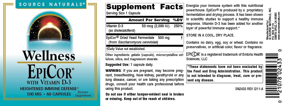 Source Naturals Wellness EpiCor with Vitamin D-3, 60 Capsules