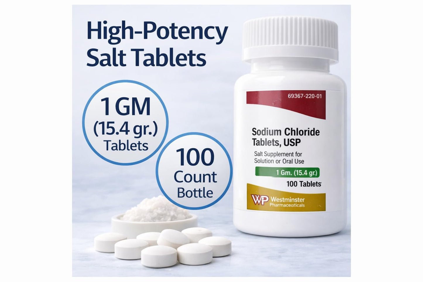 Westminster Pharmaceuticals Sodium Chloride Tablets USP, 1 Gram, 100 Tablets