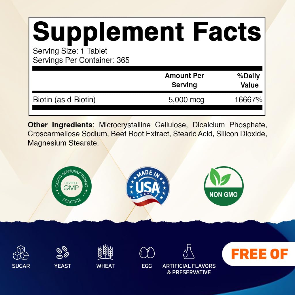Vitamatic Biotin 5000mcg (5 mg) Tablet, 365 Tablets